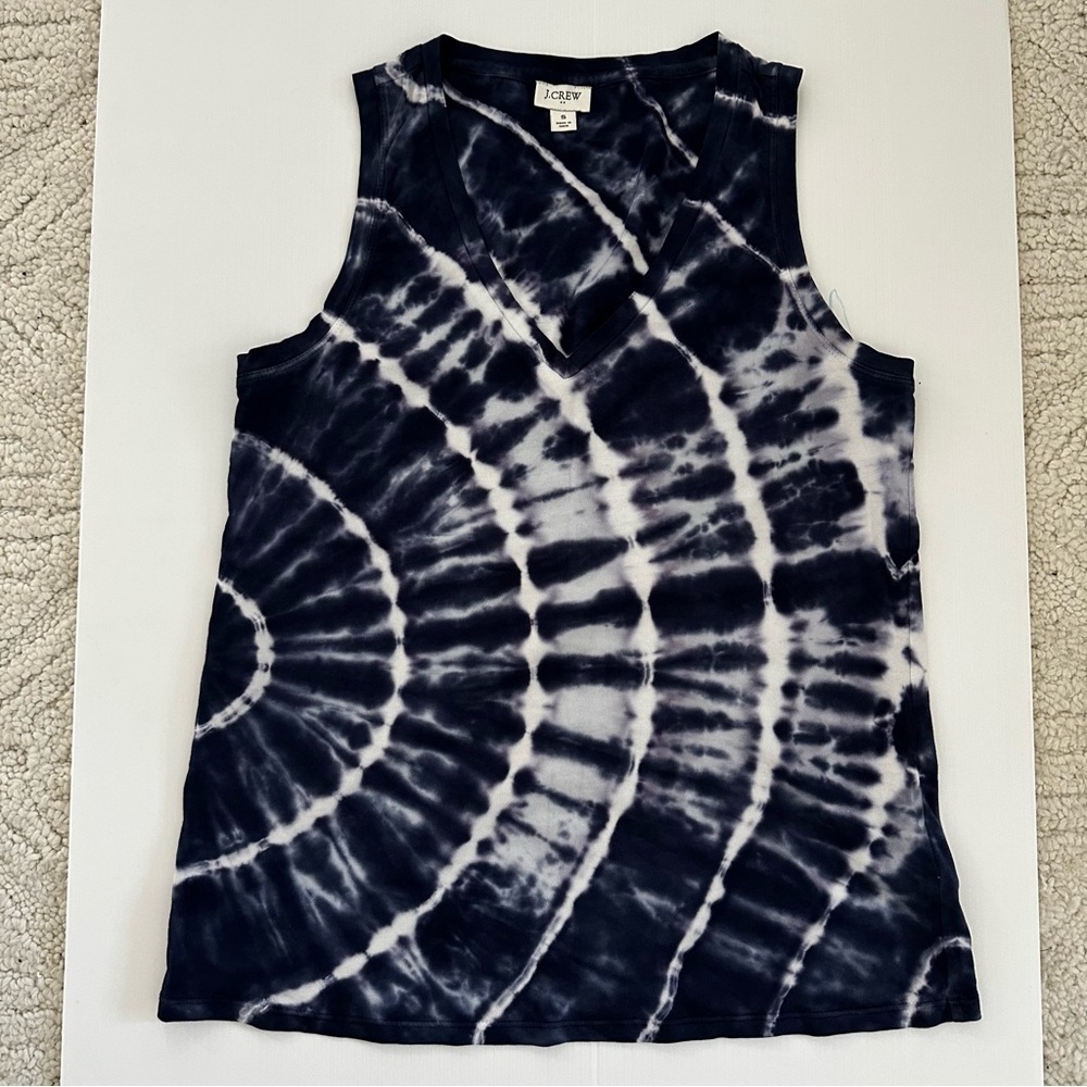 J. Crew Navy and White Tie-Dye Sleeveless  Tank Cotton Size Small